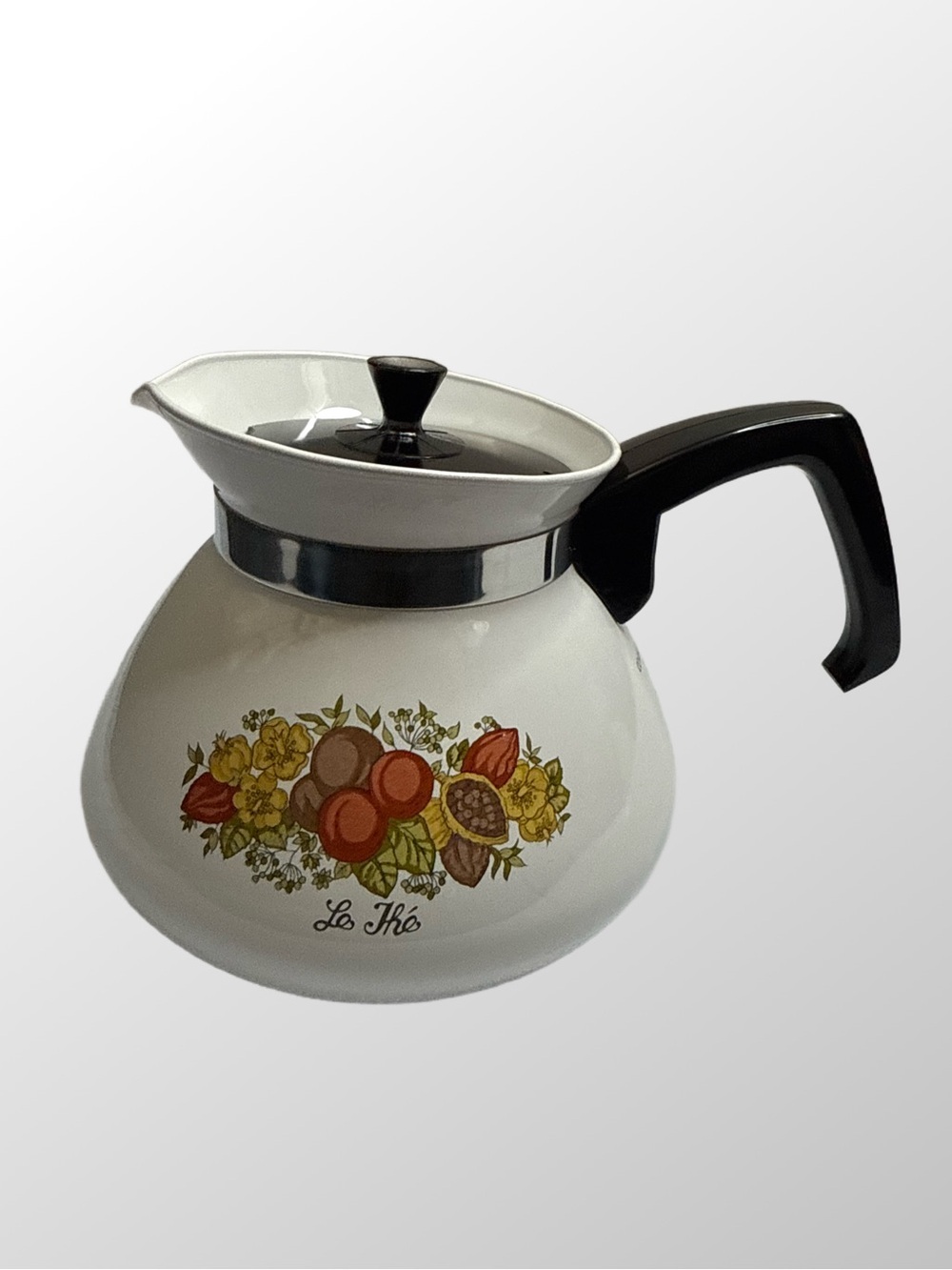 Corningware White Floral & Fruit Ceramic Coffee Carafe with Black Handle